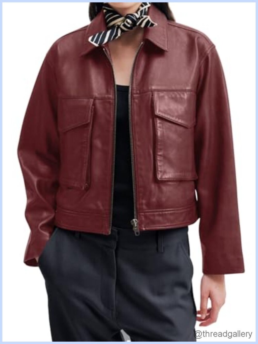 Women's Faux Leather Motorcycle Bomber Jacket Cropped Zip Up with Pockets